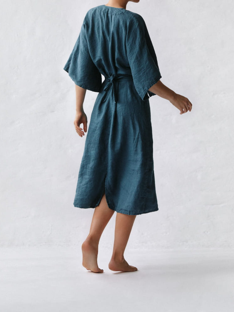 Elegant Inky Blue Linen Dress