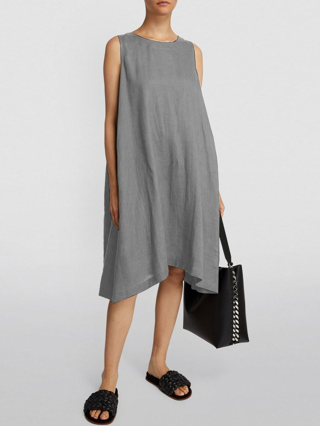 Cotton Linen Thin Sleeveless Midi Dress