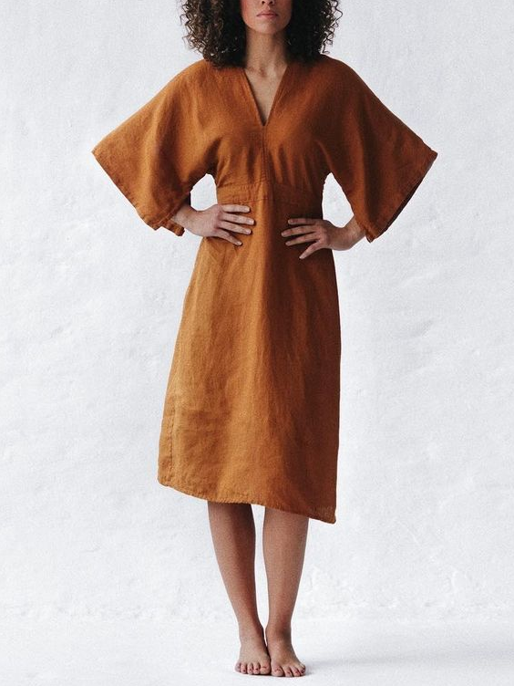 Elegant Inky Blue Linen Dress