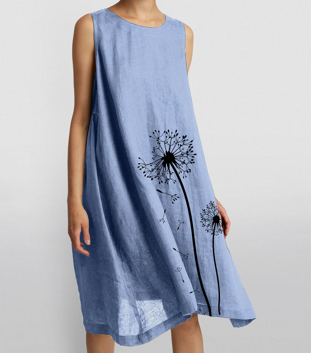 Cotton Linen Thin Sleeveless Midi Dress