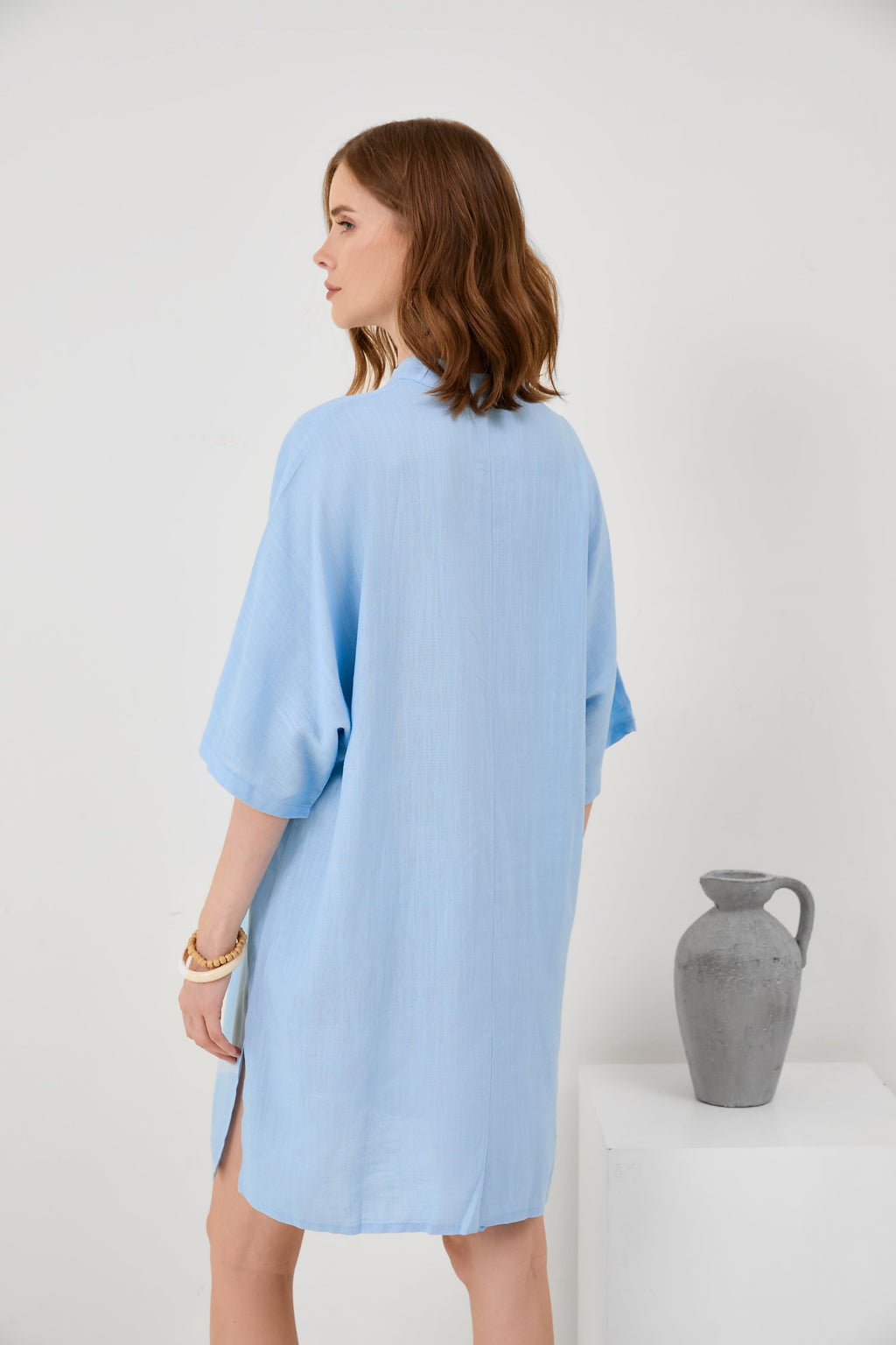 Cotton-Linen V-Neck Loose Hem Side Slit Dress[ Pre Order ]