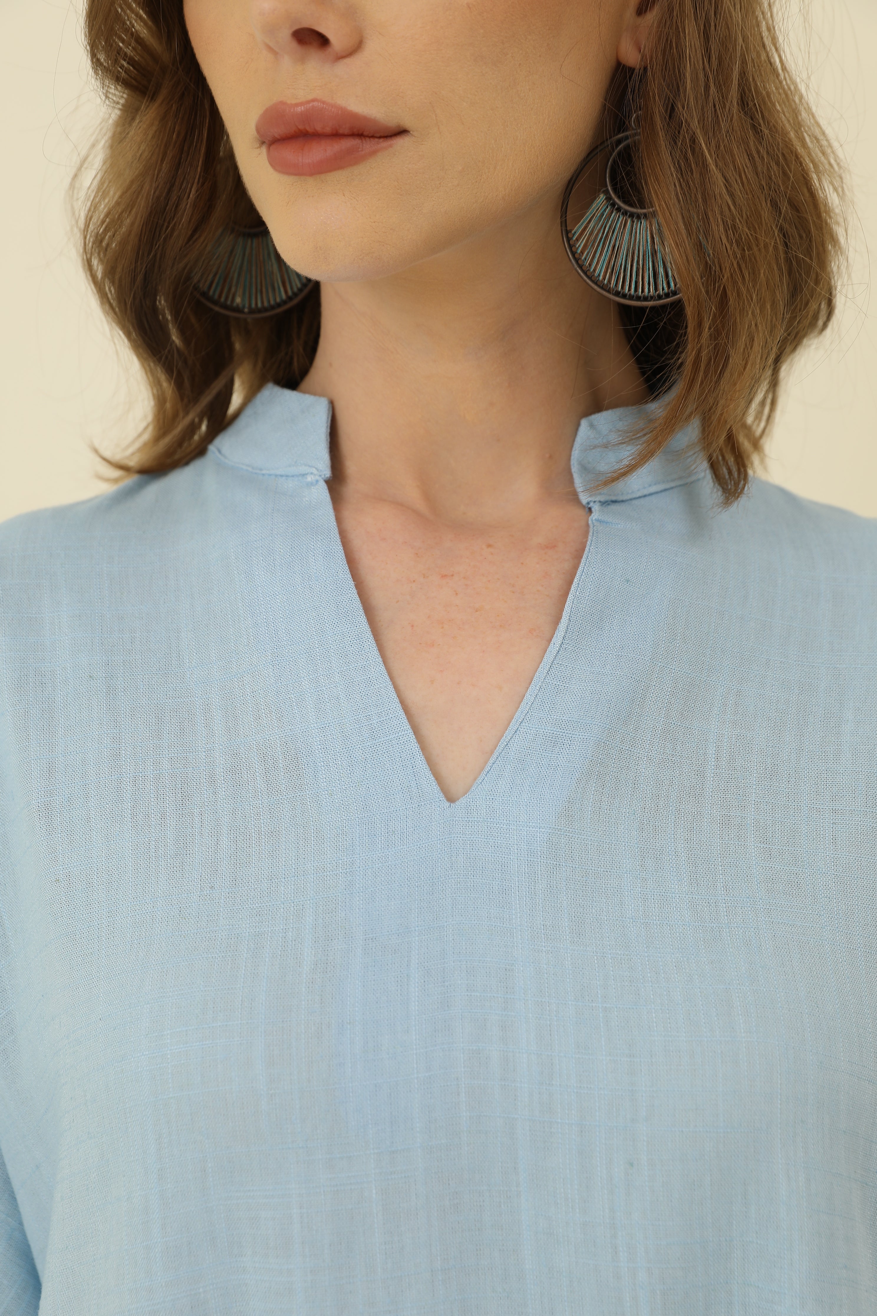 Cotton-Linen V-Neck Loose Hem Side Slit Dress[ Pre Order ]