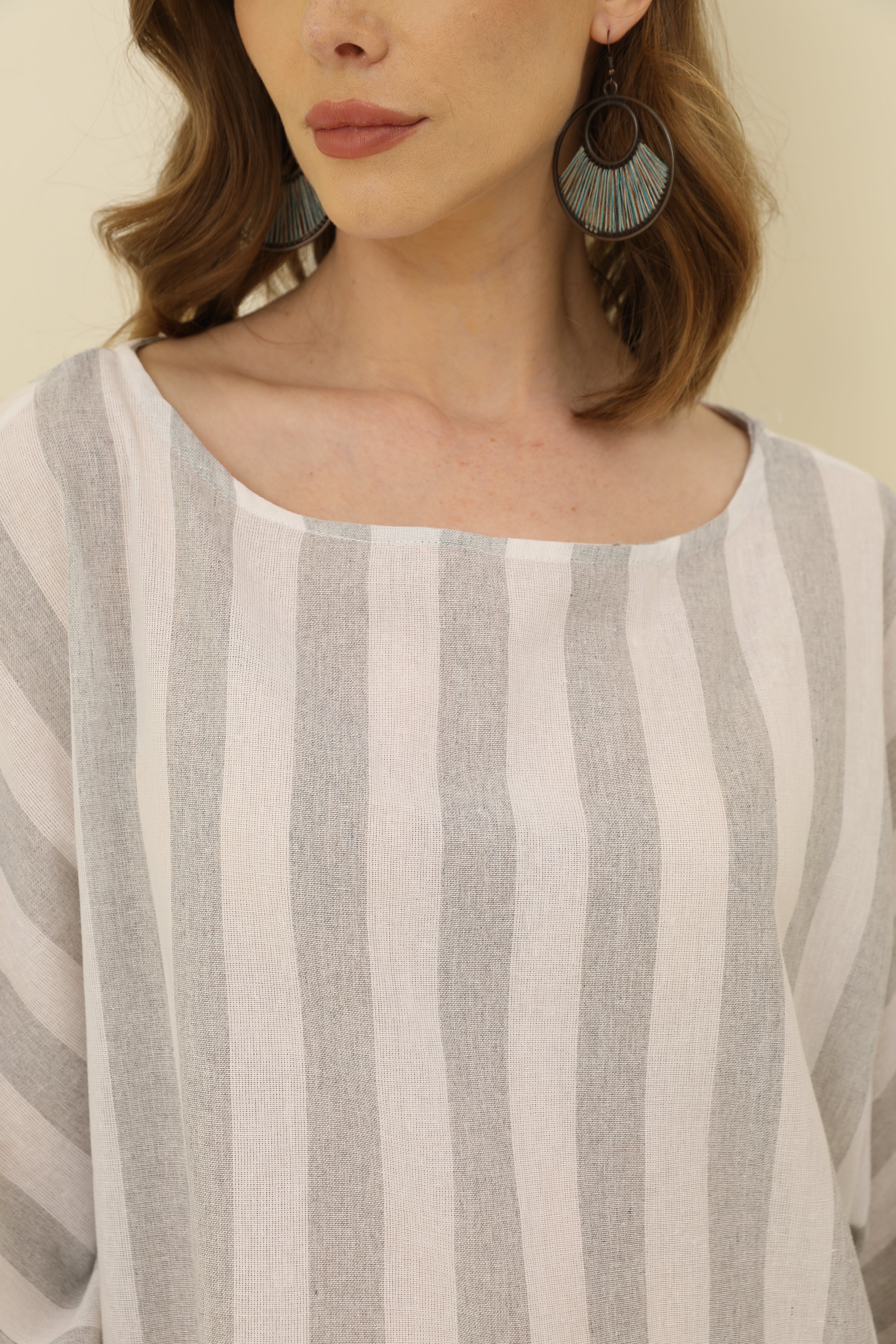 Cropped Sleeves Round Neck Cotton And Linen Comfort Dress[ Pre Order ]